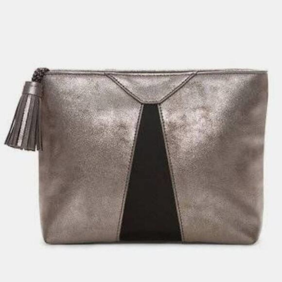 Stella & Dot Silver Metallic Black Clutch‎ 6.5 x 10 - Picture 2 of 9